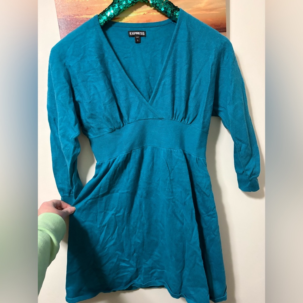 Express blue sweater tunic vintage empire waisted S Vneck